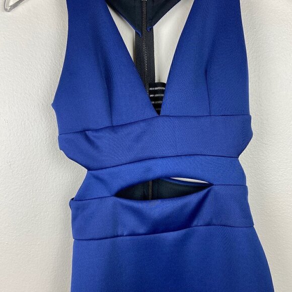 ASOS | Scuba Cobalt Blue Sleeveless V Neck Dress Cutout - Picture 4 of 9